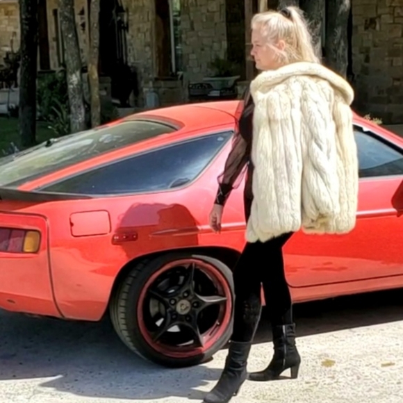 Fox Fur Coat: Ivory Fur with Brown Tips sz M - Picture 4 of 17